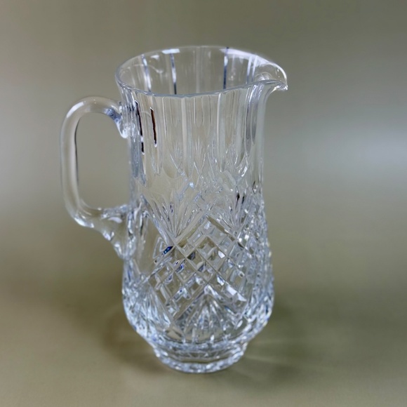 Vintage Clear Crystal Cut Glass Pitcher – Fan & Crosshatch Pattern, Heavy Lead - Picture 4 of 15